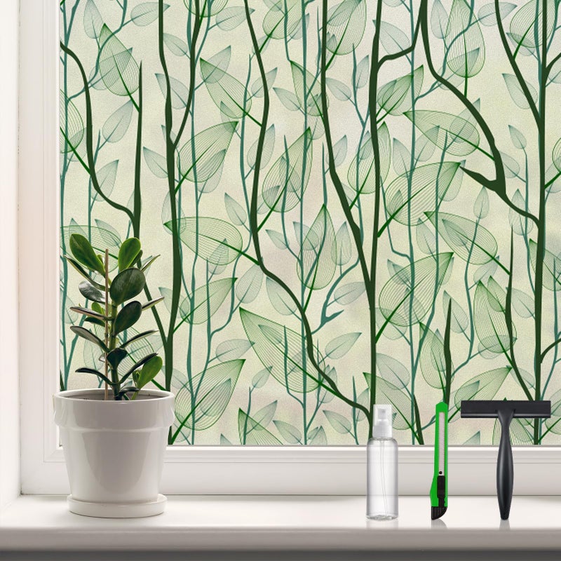 DKTIE Window Film Privacy with Installation Tools, Decorative Stained Glass Window Clings for Home, Static Cling Window Sticker for Front Door, Bathroom, Glass Door (Dark Green, 35.4'' x 78.7'') - Image 1